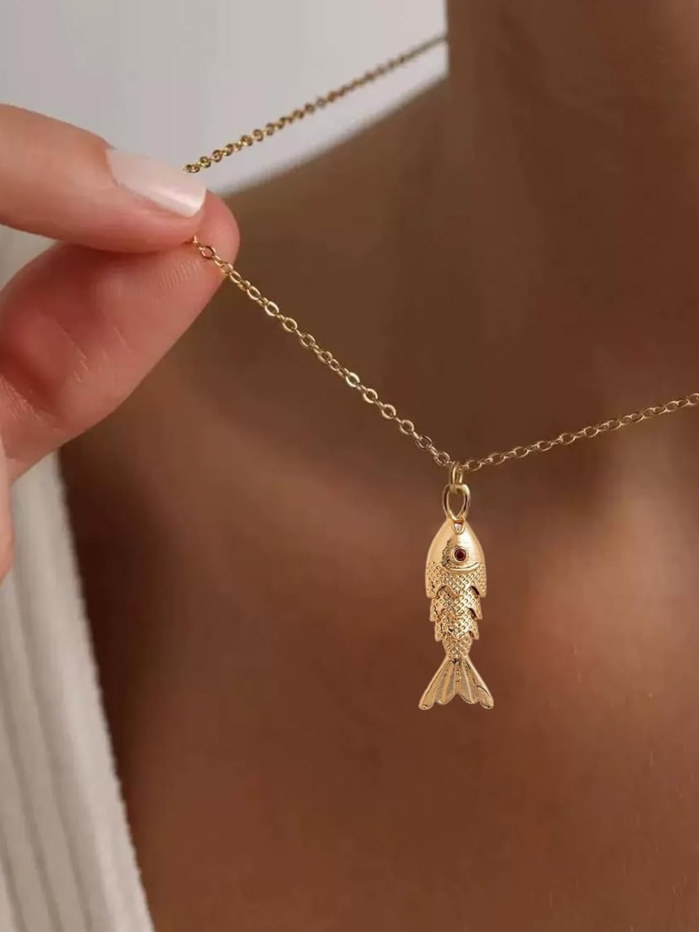 Gold Fish Pendant Necklace